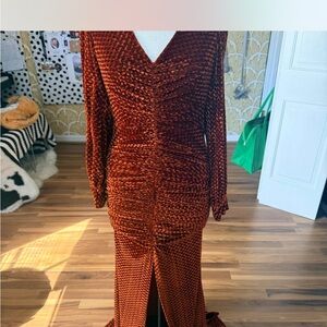 Unique Vintage Long Sleeve Rust Dress